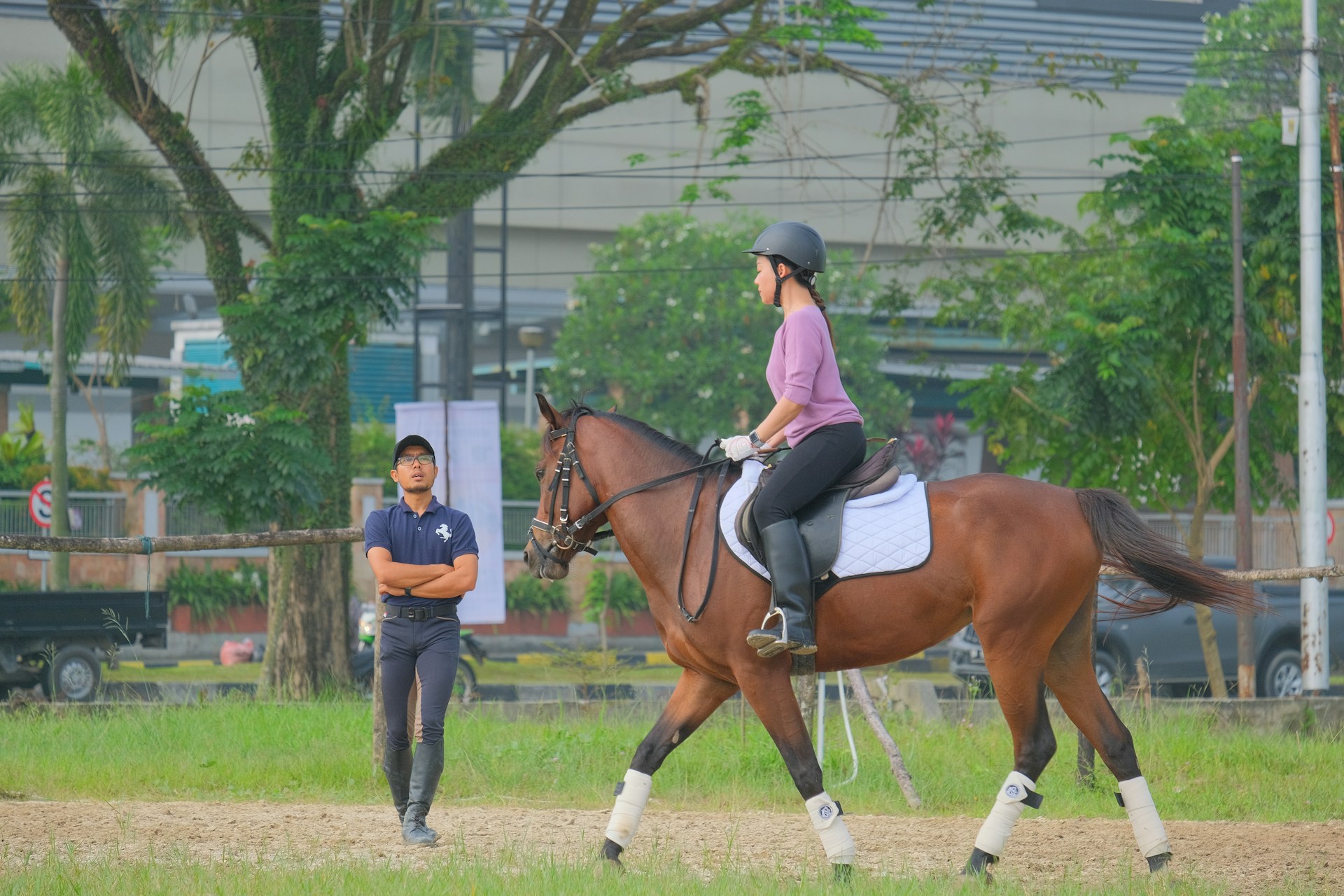 A woman horse riding